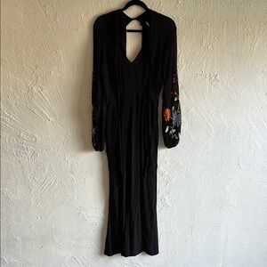 Black Embellished Cut Out jumpsuit with Bishop Sleeves